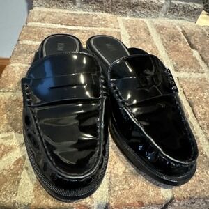 Paige Women's Emmett Leather Loafer Mule Slide Size 7 Black Patent Slip On #105